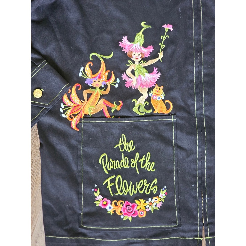 Bob Mackie Wearable Art Jacket XL Black The Parade of the Flowers Embroidered - Picture 3 of 9